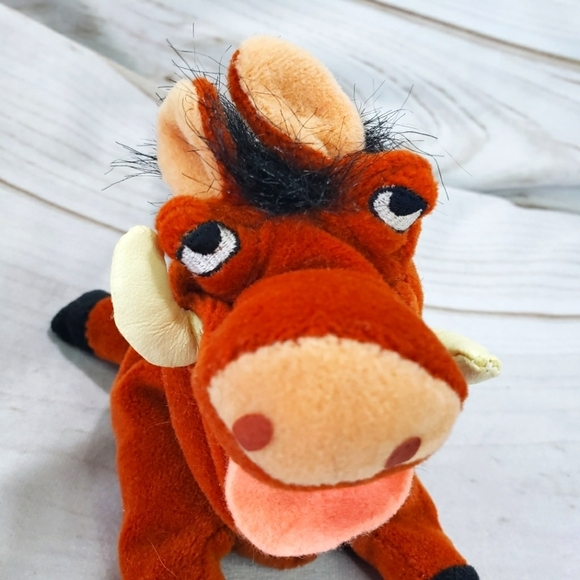Vintage Disney Pumbaa The Lion King Bean Plush 6 Inch Derpy Open Mouth Wart Hog - Picture 1 of 10